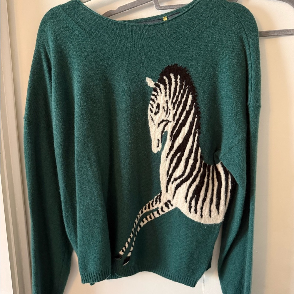 Anthropologie Maeva Dark Green Zebra Intarsia Knit Sweater - Picture 2 of 3